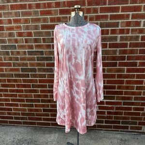 Pink Tie-Dye Long Sleeve Dress